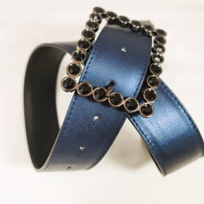 Ceinture reversible femme Bleu irisé / Noir
